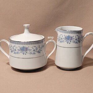 Noritake Blue Hill 2482 Creamer Pitcher & Sugar Bowl with Lid PERFECT!